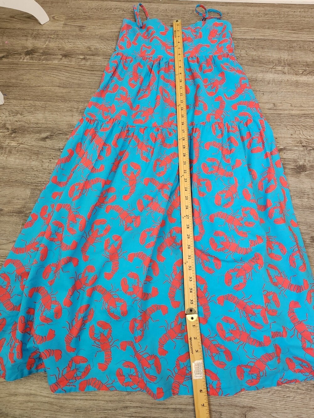J. Crew Blue Lobster Print Tiered Cotton Maxi Dress 12 Vaca Summer Coastal - Picture 7 of 14